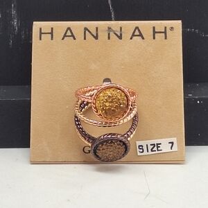 Hannah Global Goldtone, Rose Goldtone, Brown Textured Ring Set Of 4 Size 7